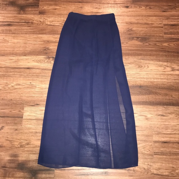 Long Blue Slit Skirt - Picture 2 of 6